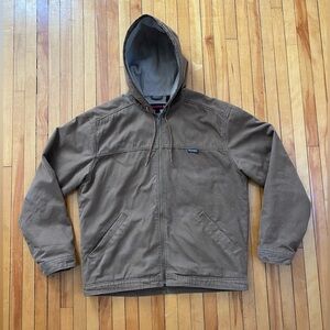 Wolverine Men’s Hooded Chore Work Jacket, Fleece Lined Full Zip, Brown, Large